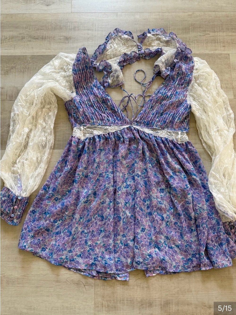 For Love & Lemons Lavender-Blue Floral Lace Mini Dress - Picture 4 of 13
